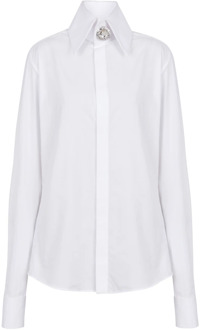 Balmain Witte Juweelversierde Katoenen Overhemd Balmain , White , Dames - M