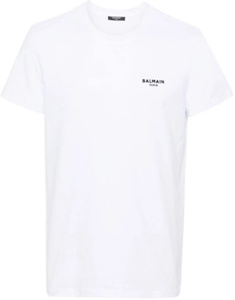 Balmain Witte Logo T-shirt met Ronde Hals Balmain , White , Heren - L,M,S