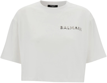 Balmain Witte T-shirt met Kort Design Balmain , White , Dames - L,M,S,Xs