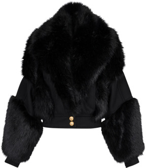 Balmain Wool and faux fur jacket Balmain , Black , Dames - Xs,2Xs