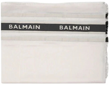 Balmain Zachte Viscose Sjaal met Herhaald Logo Balmain , Beige , Dames - ONE Size