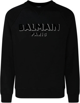 Balmain Zwart en Zilver Logo Print Sweatshirt Balmain , Black , Heren - L,S