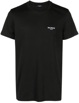 Balmain Zwart Logo T-shirt met Crew Neck Balmain , Black , Heren - Xl,L