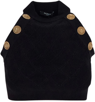 Balmain Zwart mouwloos topje met knoopdetails Balmain , Black , Dames - L,Xs