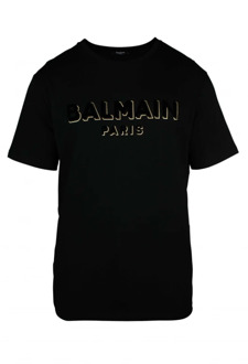 Balmain Zwart Oversized T-shirt met Textuur Logo Balmain , Black , Heren - L,M