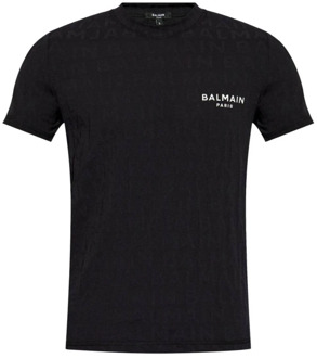 Balmain Zwart Stretch Slim Fit Logo T-Shirt Balmain , Black , Heren - L,M,S