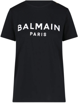 Balmain Zwarte Biologisch Katoenen Logo T-shirt Balmain , Black , Dames - L,M,S