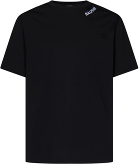 Balmain Zwarte biologisch katoenen T-shirt met geborduurd logo Balmain , Black , Heren - Xl,S