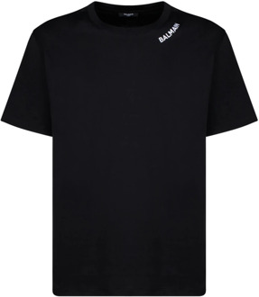 Balmain Zwarte geborduurde T-shirt met contrasterend logo Balmain , Black , Heren - M,S