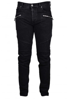 Balmain Zwarte Gewassen Skinny Jeans met Yokes Balmain , Black , Heren - W32,W31,W30