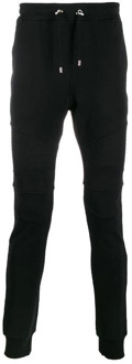 Balmain Zwarte katoenen broek met bedrukt logo en ritssluiting Balmain , Black , Heren - 2Xl,Xl,L,M,S