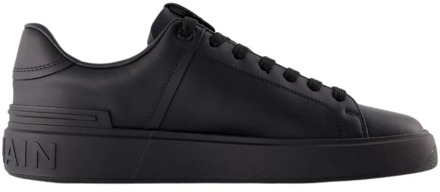 Balmain Zwarte Leren Court Sneakers Balmain , Black , Heren - 42 Eu,40 Eu,46 EU