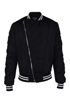 Balmain Zwarte nylon jas met wit logo Balmain , Black , Heren - S