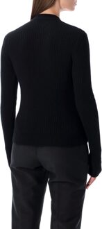 Balmain Zwarte Ribbels Wol Trui Met Gouden Knopen - maat EU 38 / UK 10