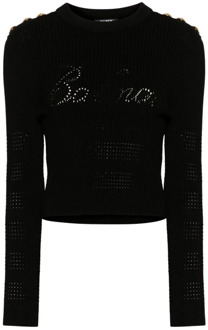 Balmain Zwarte Sweaters met Signature Trompe-lœil Logo Balmain , Black , Dames - L,S,Xs