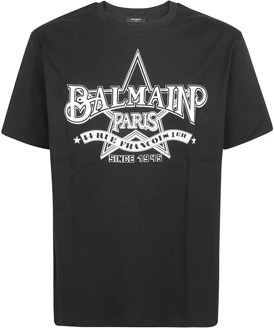 Balmain Zwarte T-shirts & Polos Ss24 Balmain , Black , Heren - Xl,L,M,S