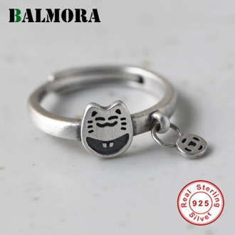BALMORA 100% Pure 925 Sterling Silver Cute Cat Rings For Women Open Silver Ring Finger Ring Valentine's Day Gift Fashion Jewelry