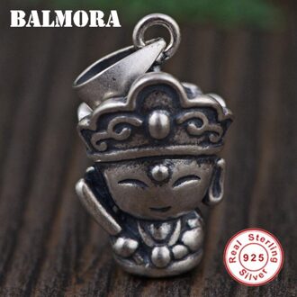 Balmora Echt 925 Sterling Zilveren Boeddhisme Cartoon Monnik Charm Hangers Voor Mannen Vrouwen Paar Diy Accessoires Sieraden Zonder Ketting