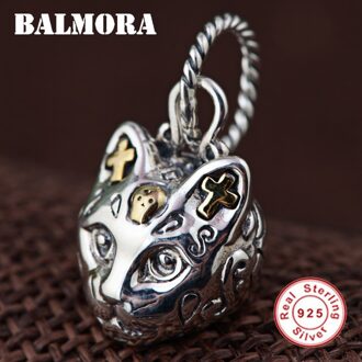 BALMORA Real 925 Sterling Silver Cat & Cross Retro Charm Hangers voor Kettingen Vrouwen Mannen Speciale Leuke Punk Mode sieraden