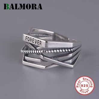 BALMORA Real 925 Sterling Silver Forever Rings for Women Gifts for Her Open Irregular Finger Ring Retro Fashion Jewelry