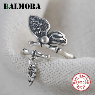 BALMORA Real 925 Sterling Silver Open Rings for Women Original Butterfly Silver Rings for Lover Gifts Retro Jewelry Anillos