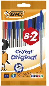 Balpen Bic Cristal assorti medium zakje a 8+2 gratis