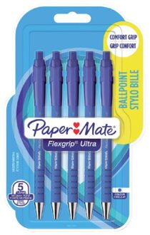 Balpen Paper Mate Flexgrip Ultra blauw medium 5 stuks bliste