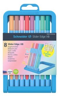 Balpen Slider Edge XB, opstelbare box met 8 stuks in geassorteerde pastelkleuren