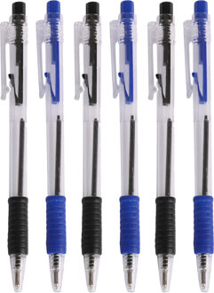 Balpennen - 16x stuks - blauw - zwart - softgrip - kliksysteem