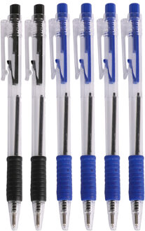 Balpennen - 24x stuks - blauw - zwart - softgrip - kliksysteem