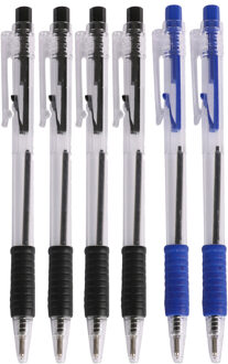 Balpennen - 24x stuks - blauw - zwart - softgrip - kliksysteem