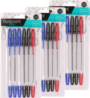Balpennen set - 18 stuks - 3 kleuren