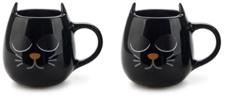 Balvi set van twee mokken Wake Up keramiek Zwart