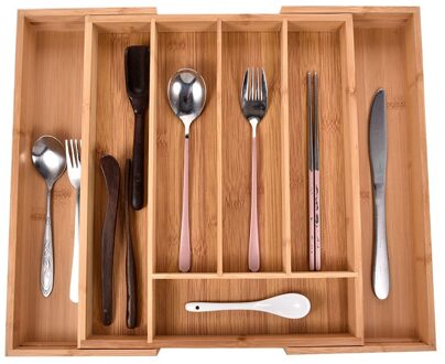 Bamboe Bestek Lade Met 7 Compartimenten Keuken Bestek Lade Organizer Vorken Lepels Divider Box Houder Voor Gebruiksvoorwerpen