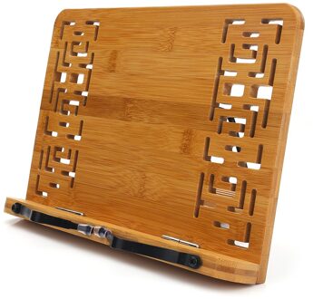 Bamboe Boek Stand - Wishacc Lezen Rest Holder Kookboek Kok Stand Muziek Document Stand Met Retro Hollow Patroon