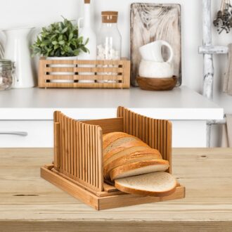 Bamboe Brood Slicer Cutting Guide-Hout Brood Cutter Voor Zelfgemaakte Brood, Brood Broodjes, bagels Opvouwbaar En Compact Met Kruimels