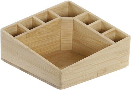 Bamboe bureau organizer/houder sorteerbakje/pennenbakje 14 x 14 x 7 cm