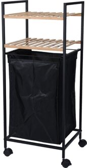 Bamboe houten badkamer kastje/trolley met wasmand 90 cm - Badkamerkastjes Bruin