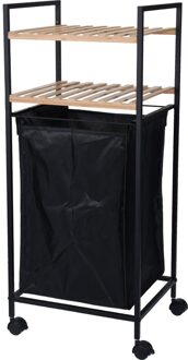 Bamboe houten badkamer kastje/trolley met wasmand 90 cm
