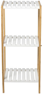 Bamboe houten bijzet kastje/badkamer rek wit/bruin met 3 planken 33 x 34 x 79 cm - Badkamerkastjes