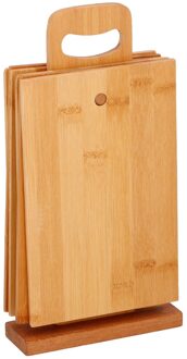 Bamboe houten broodplankjes met houder - 6x stuks - Snijplanken - 22 x 15 cm per stuk