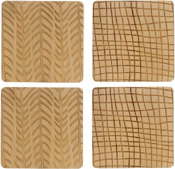 Bamboe houten glasonderzetters / onderzetters vierkant 4 stuks Bruin