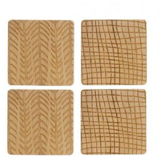 Bamboe houten glasonderzetters / onderzetters vierkant 4 stuks