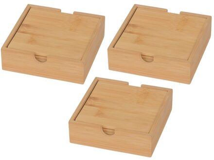Bamboe houten glazen onderzetters - 12x stuks - vierkant - 10x10 cm
