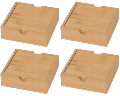 Bamboe houten glazen onderzetters - 16x stuks - vierkant - 10x10 cm