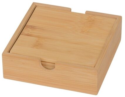 Bamboe houten glazen onderzetters - 4x stuks - vierkant - 10x10 cm