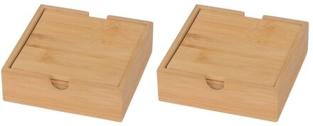 Bamboe houten glazen onderzetters - 8x stuks - vierkant - 10x10 cm