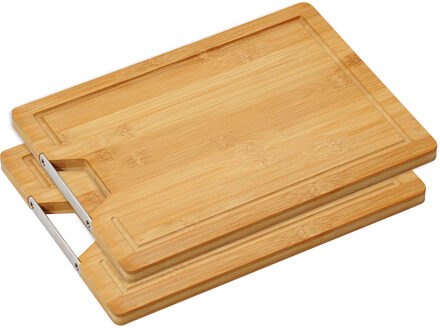 Bamboe houten groente/vlees snijplank - 2x - 23 x 33 cm - Horeca kwaliteit - Handvat - Sapgroef