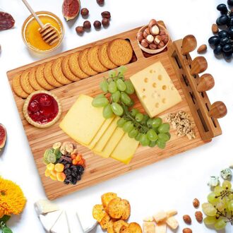 Bamboe Kaasplank Set Gekookt Voedsel Platter Vlees Board Kaas Snijplank Party Keukengerei Snijplank 1Pc
