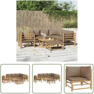 Bamboe Lounge set - 7-delig - Taupe kussen - Modulair design Bruin